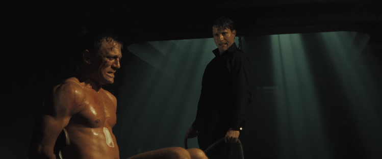 "In modern Bond, interrogation involves a man who cries blood, attempting to emasculate James with the end of a knotted rope."