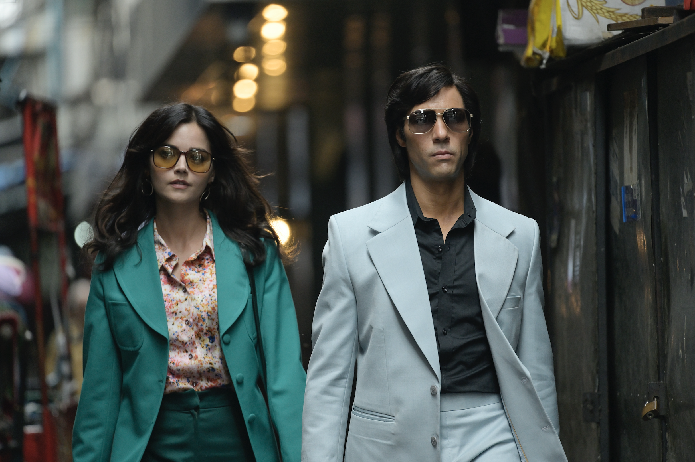 Tahar Rahim as Charles Sobhraj and Jenna Coleman as Marie-Andrée Leclerc in The Serpent on Netflix